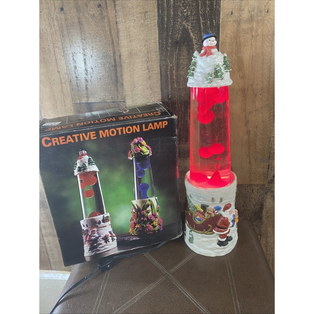 Vintage 1990s Creative Motion Christmas Lava Lamp Snowman‎ & Santa Claus Scene